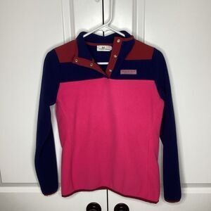 Ladies Vineyard Vines 1/4 Snap Fleece Shep XXS Pink Maroon Navy